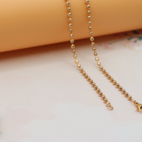 Textured Bead Rose Gold Necklace, Long Elegant Chain, XPNL0137 - Picture 10 of 12